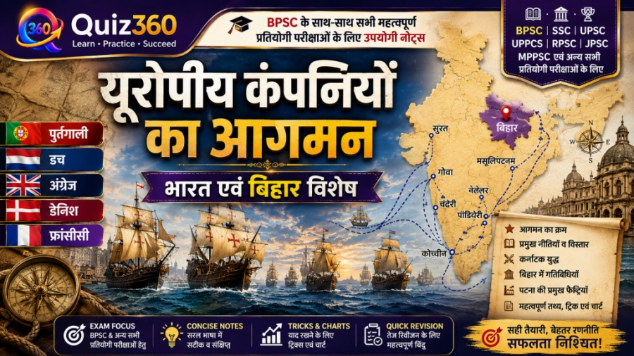 यूरोपीय कंपनियों का आगमन: भारत एवं बिहार विशेष Notes